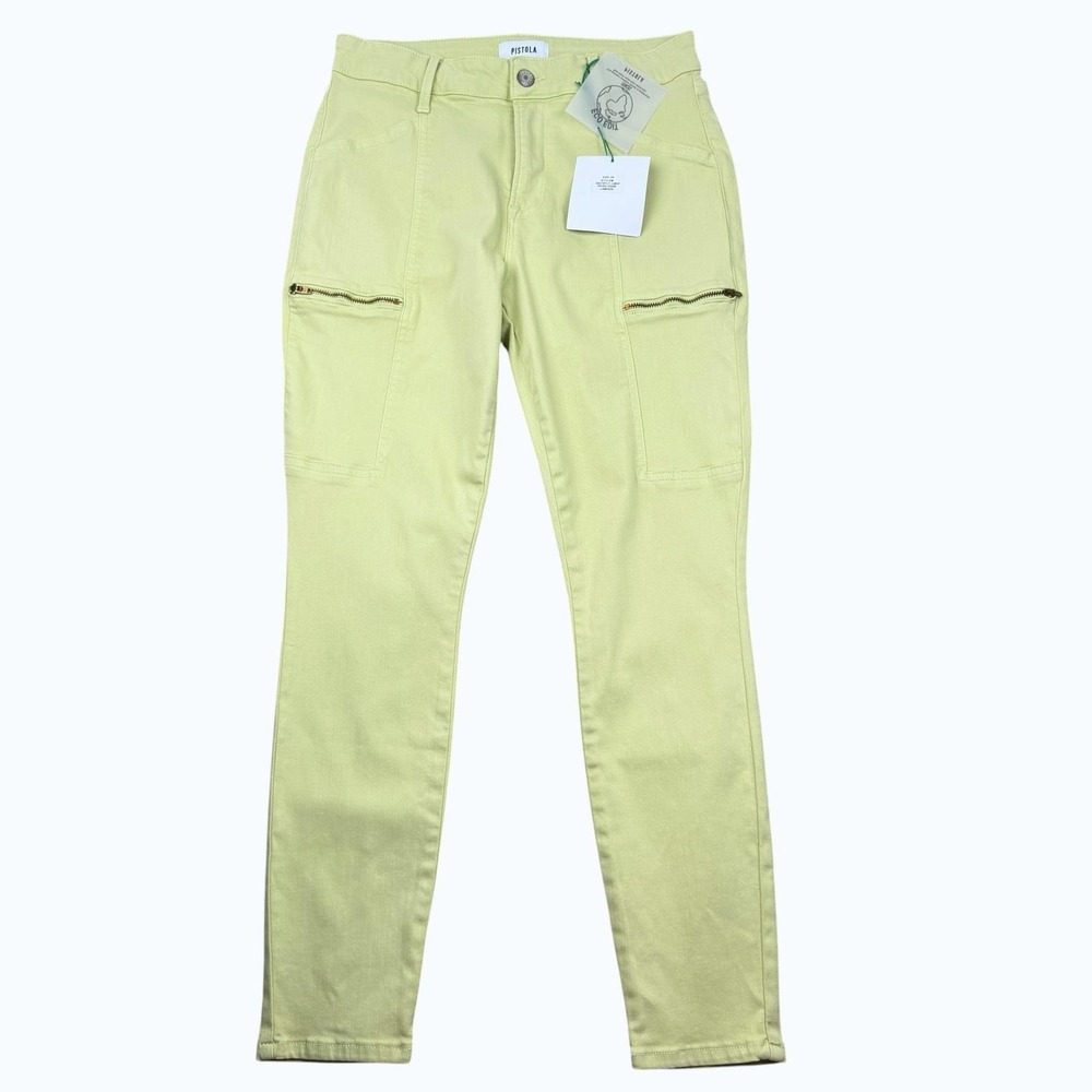 Pistola‎ Pants Women 28 Green Cargo Zip Pocket Slim Twill Stretch Eco Limeade